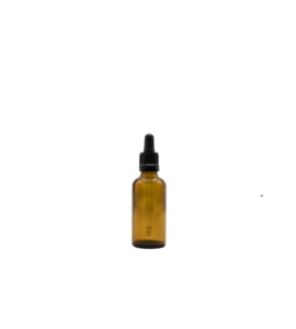 Frasco de 50ml âmbar com tampa conta gotas preta DIN18 PP Inviolável