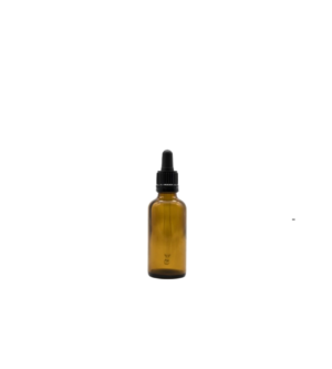 Frasco de 50ml âmbar com tampa conta gotas preta DIN18 PP Inviolável