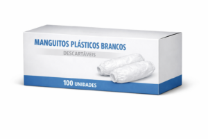 Caixa Manguitos Plásticos Brancos descartáveis 100un.