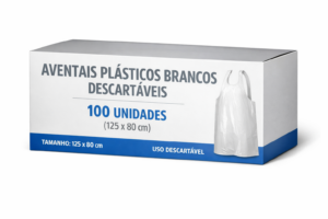 Caixa Aventais Plásticos Brancos descartáveis 100un (125x80cm)